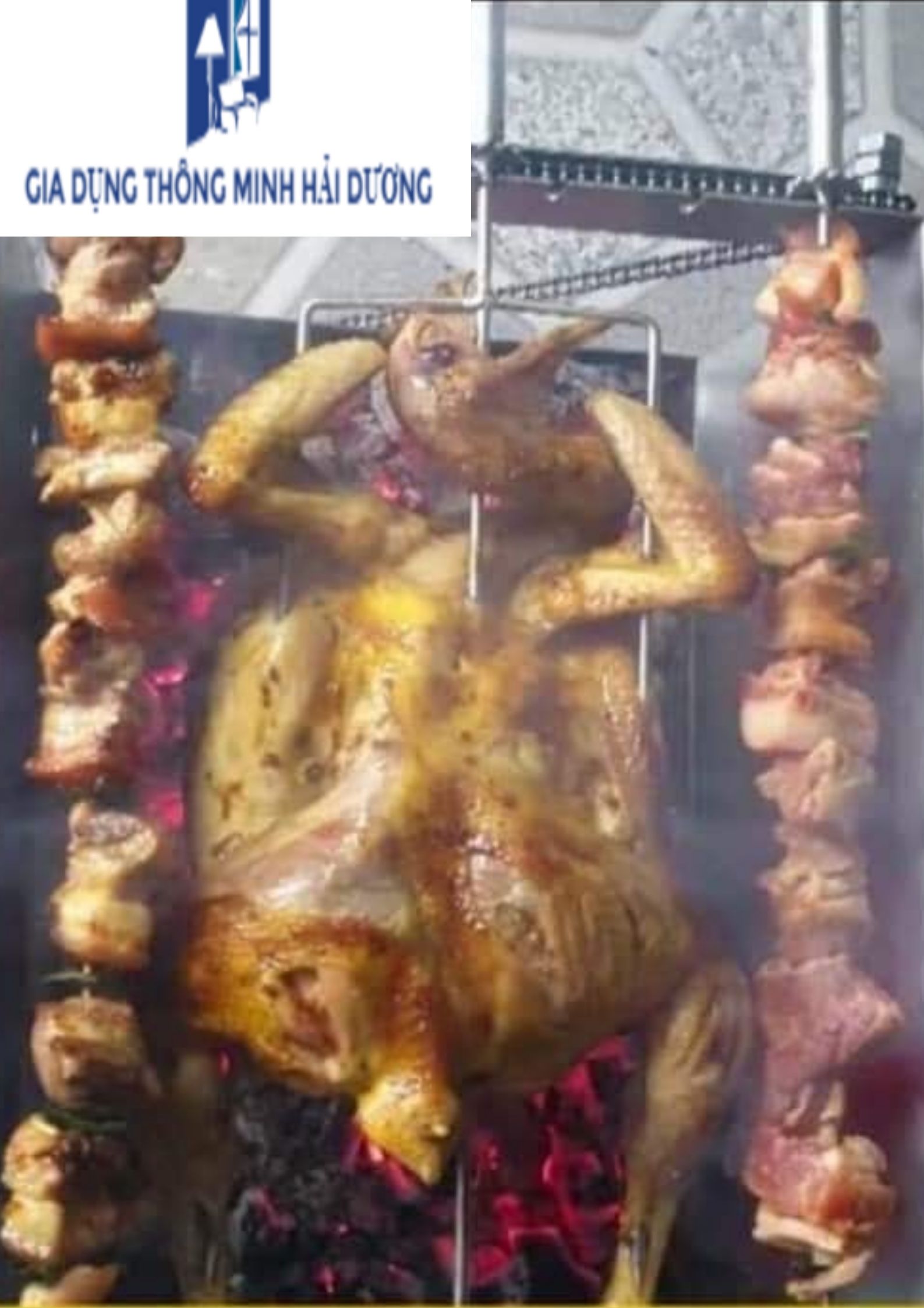 Bếp nướng điện than hoa Máy nướng thịt chả lò quay gà vịt bếp nướng than hoa mô tơ tự động chuẩn xịn inox 100%