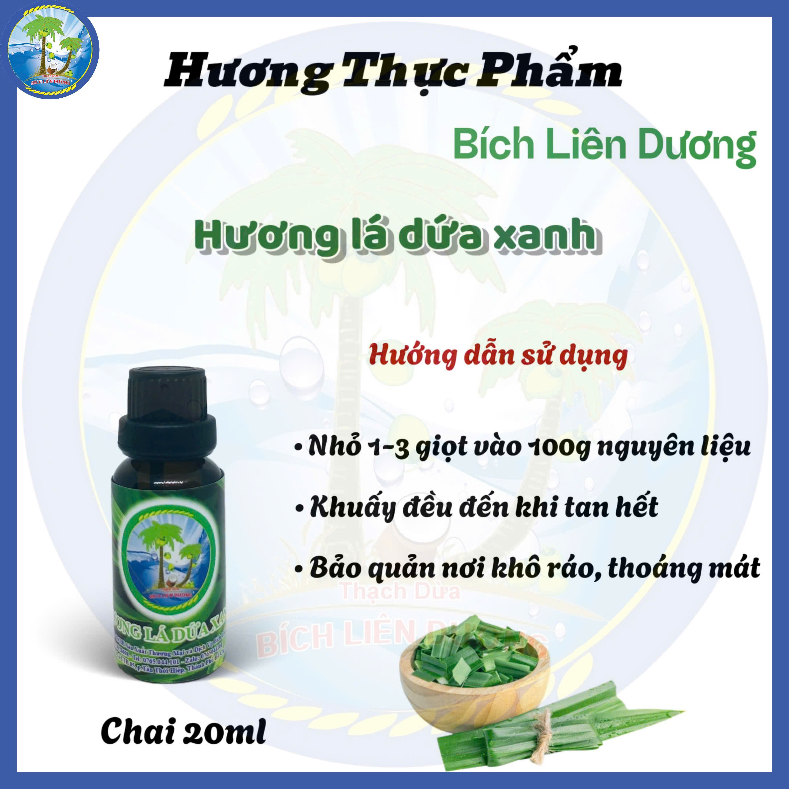 [Chai 20ml] Hương lá dứa xanh_Hương thực phẩm Bích Liên Dương