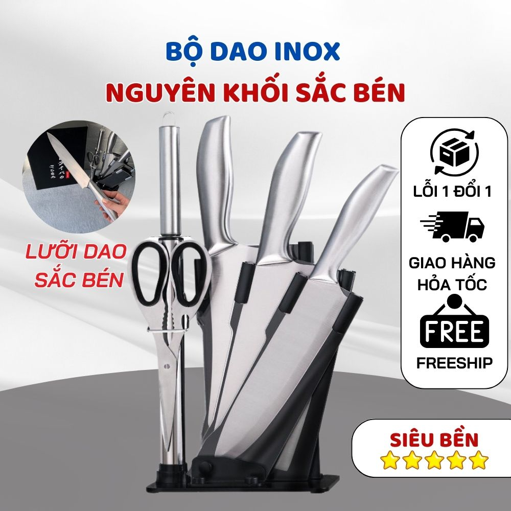 Bộ dao inox cao cấp 5 món đa năng - bộ dao sắc bén 5 món chống gỉ siêu bền, bộ dao làm bếp chuyên nghiệp tiện lợi