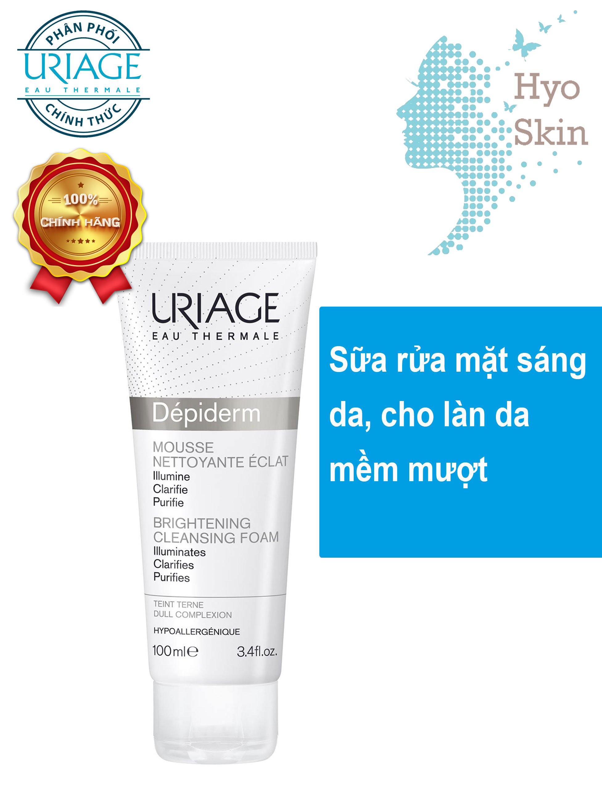 [HCM][CHÍNH HÃNG] Sữa Rửa Mặt Sáng Da URIAGE DEPIDERM MOUSSE NETTOYANTE ECLAIRCISSANTE 100ml