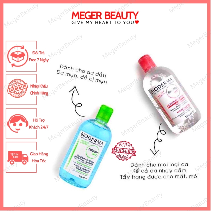 Nước tẩy trang bioderma crealine/sebium h2o 500ml bản mới nhất