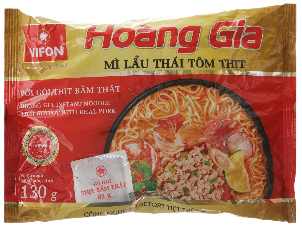 Thùng 18 gói mì lẩu thái tôm thịt Vifon Hoàng Gia 130g, có gói tôm thịt thật, đậm chất hoàng gia