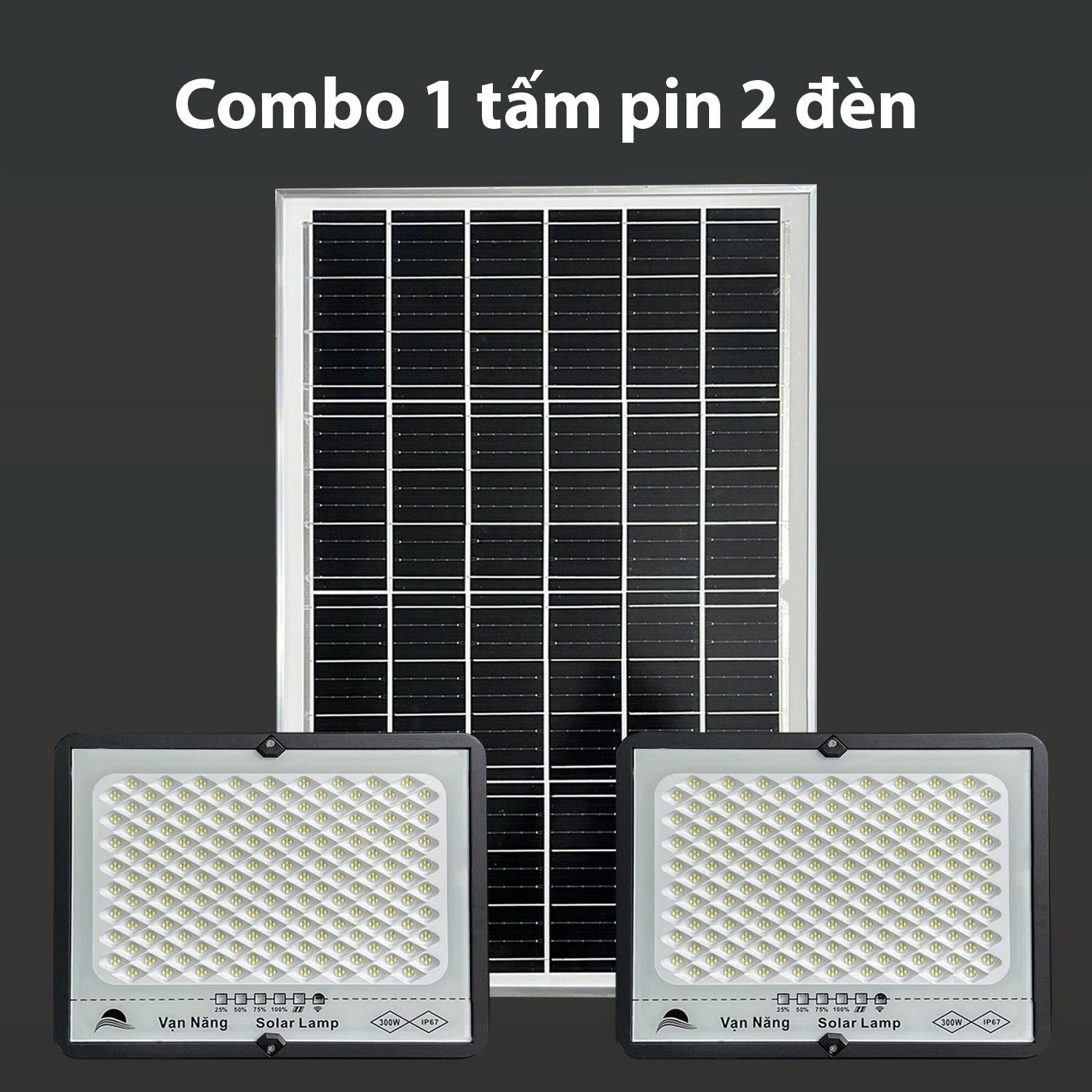 Đèn chống chói năng lượng mặt trời Vạn Năng Solar 300W ( combo 1 tấm pin 2 đèn )