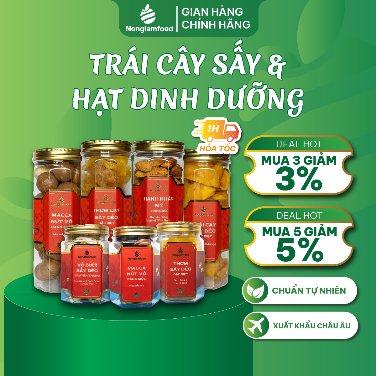 [HÀNG XUẤT KHẨU CHUẨN LOẠI 1] Hũ mix hạt và trái cây nhiệt đới 150G, 180G, 250G, 454G Nonglamfood