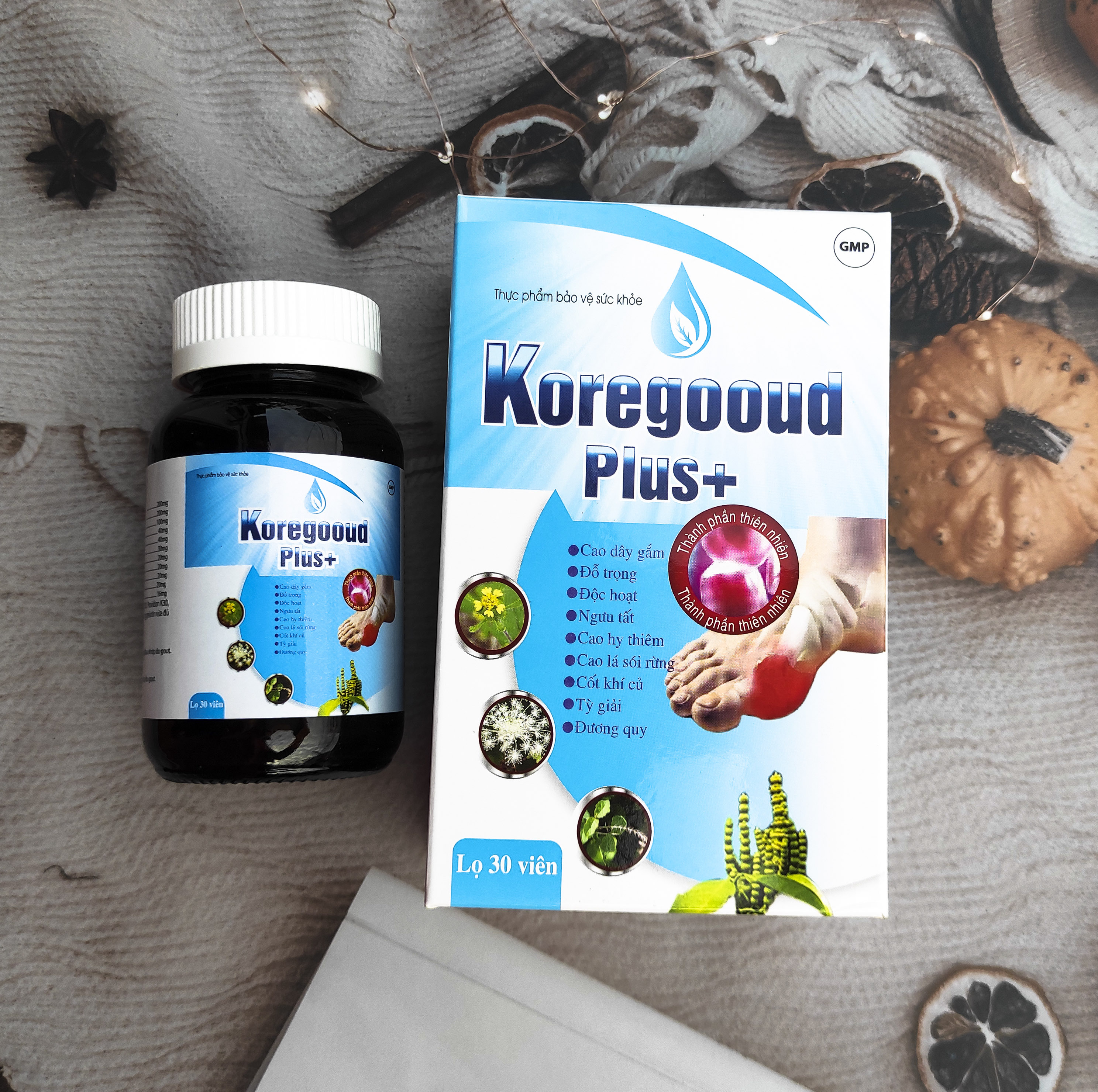 Koregooud plus+ chứa các thảo dược hỗ trợ giảm acid uric - hộp 30 viên