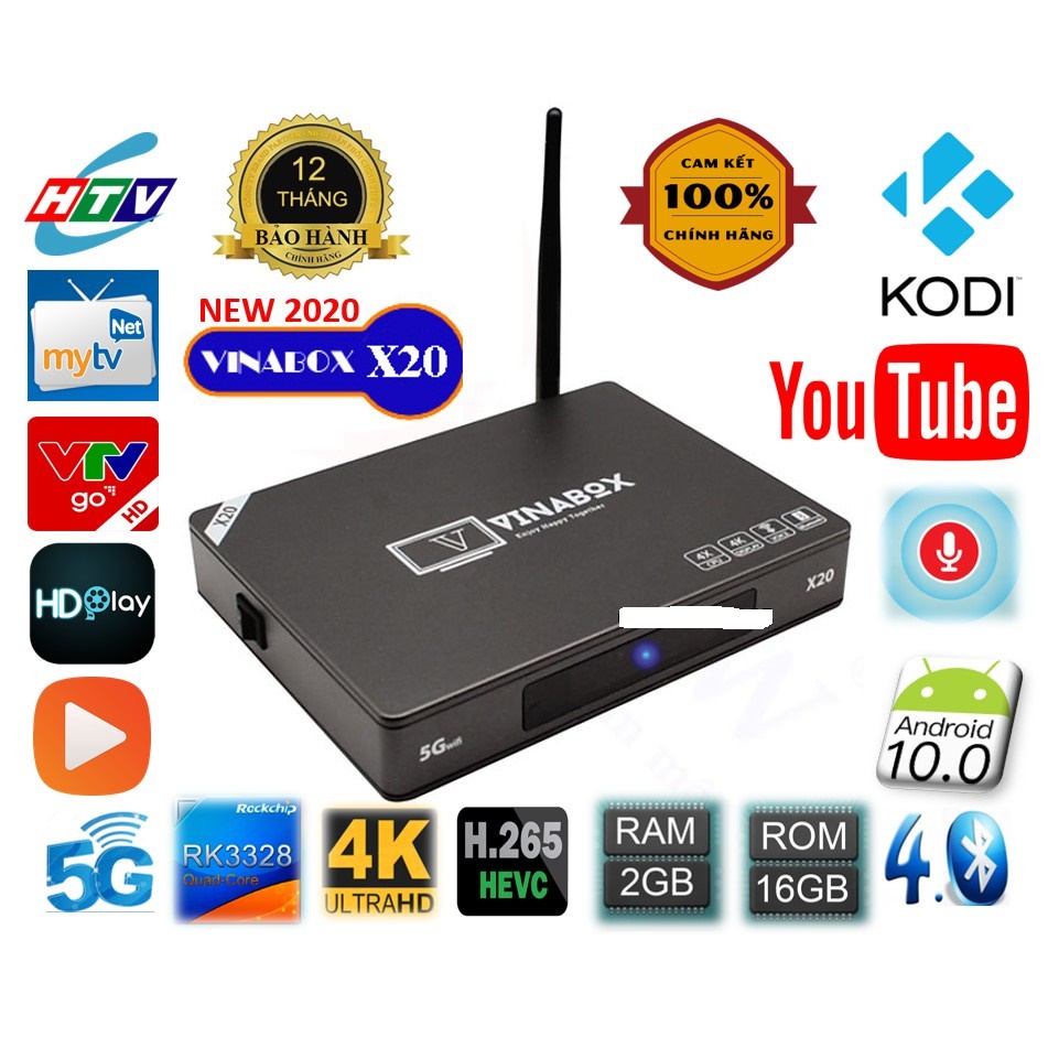 Android tivi box vinabox x20- model 2020 ram 2g/rom 16g - chính hãng bảo hành 12 tháng