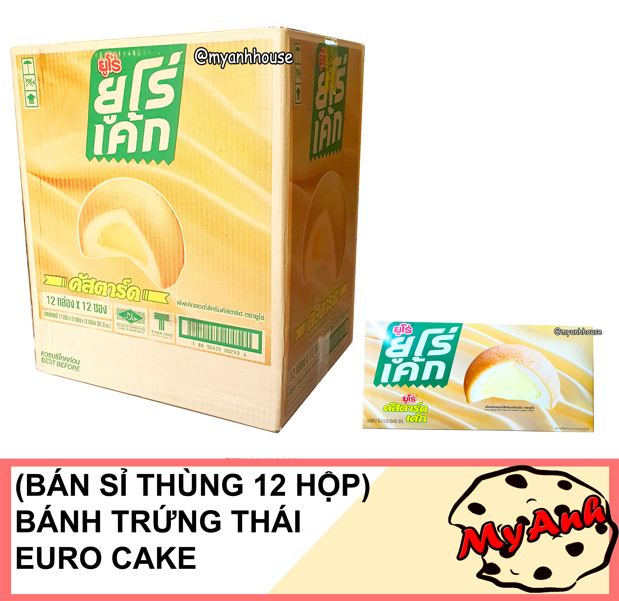 (BÁN SỈ THÙNG 12 HỘP) BÁNH TRỨNG THÁI EURO CAKE DATE T3/2021