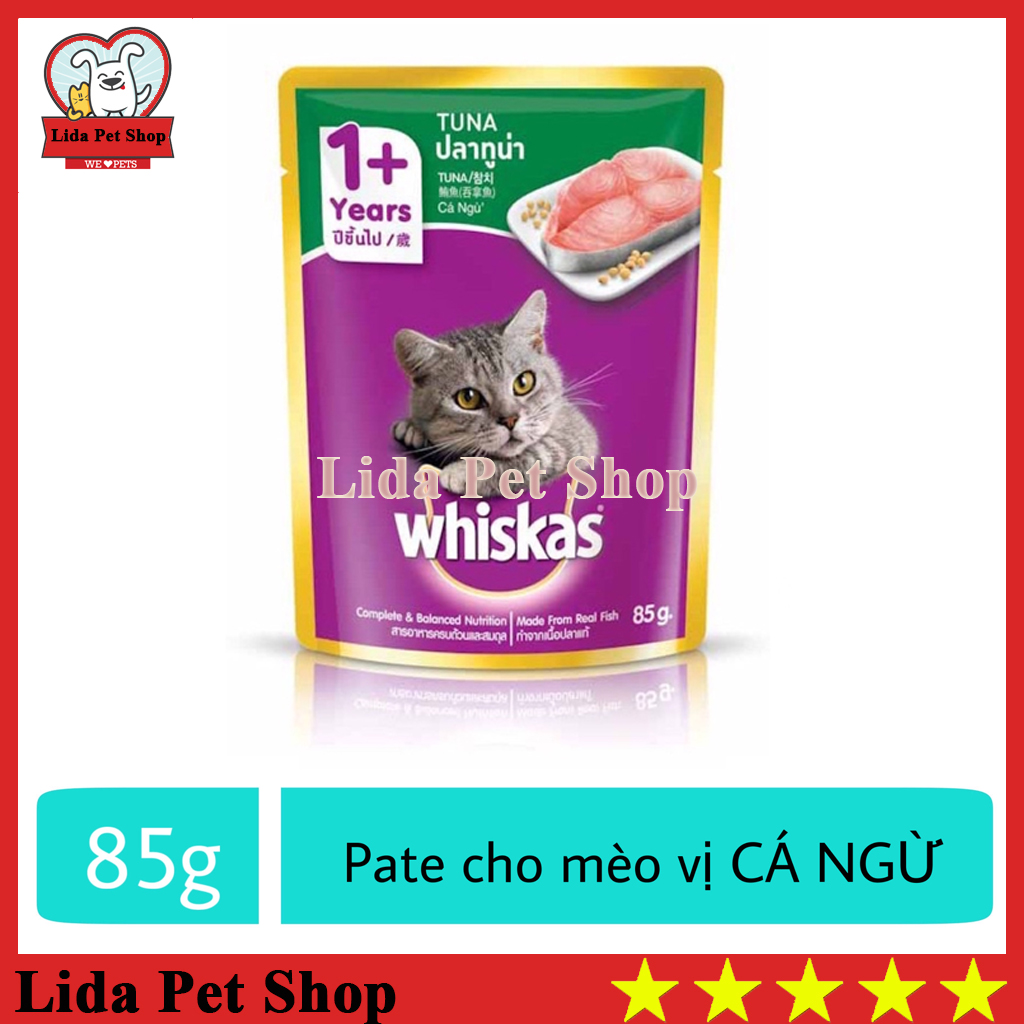 HN- Thức ăn ướt pate / xốt Whiskas hương vị Cá Ngừ dành cho mèo lớn - Gói 85g - Lida Pet Shop