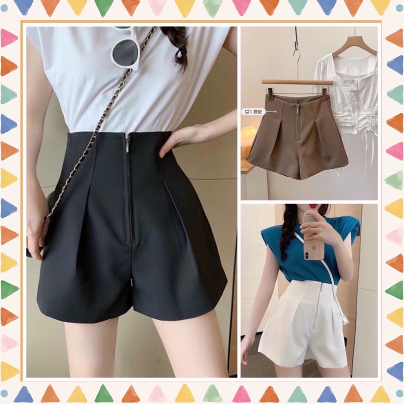 Quần short kéo khoá giữa, cạp cao m622