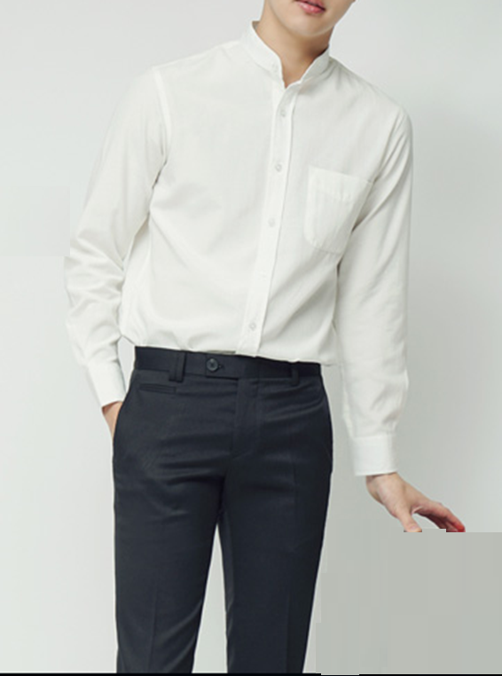 [HCM]Áo sơ mi nam sọc trắng đen cổ trụ style Hàn Quốc