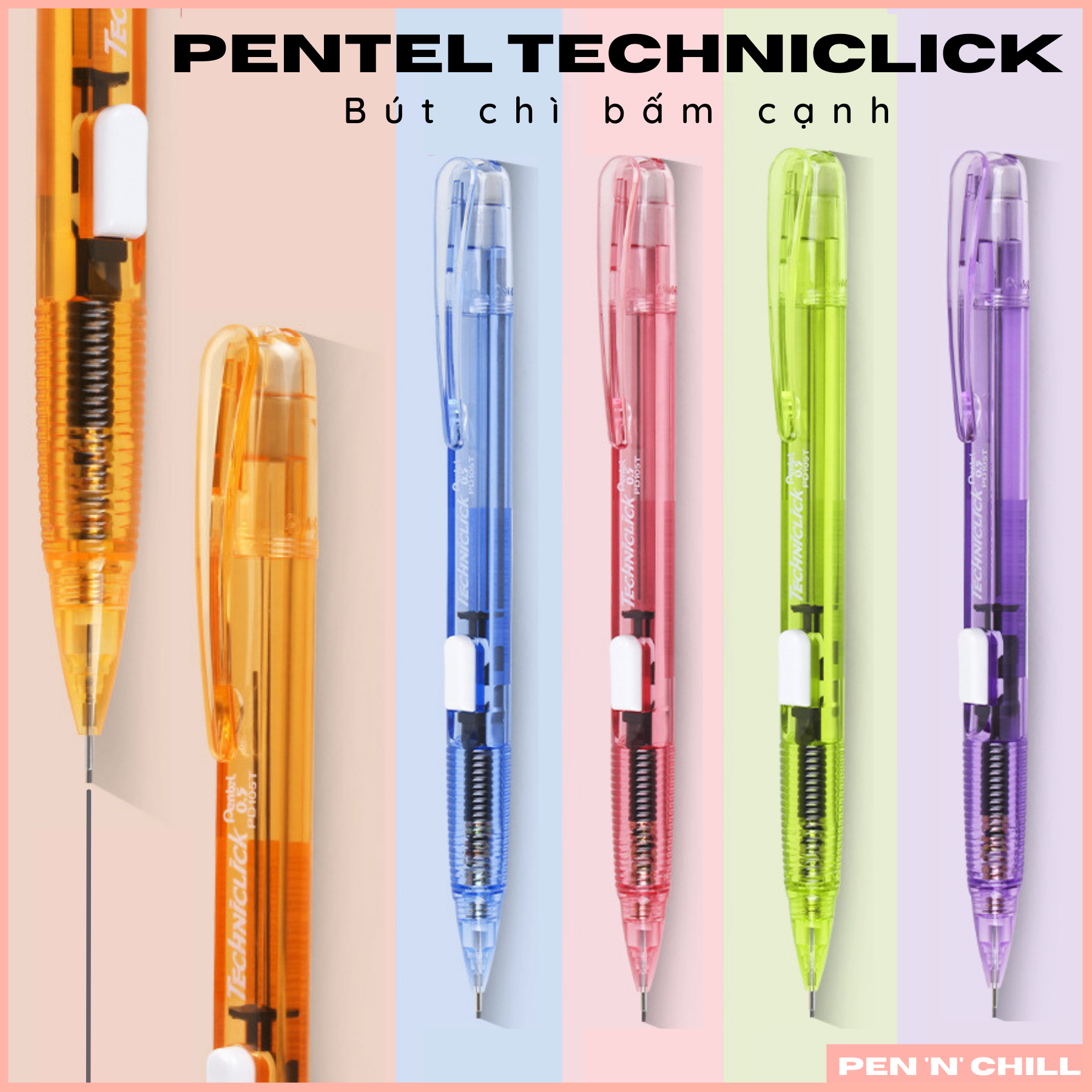 Bút Chí Bấm Pentel Techniclick - Cỡ ngòi 0.5mm - Màu sắc kẹo ngọt