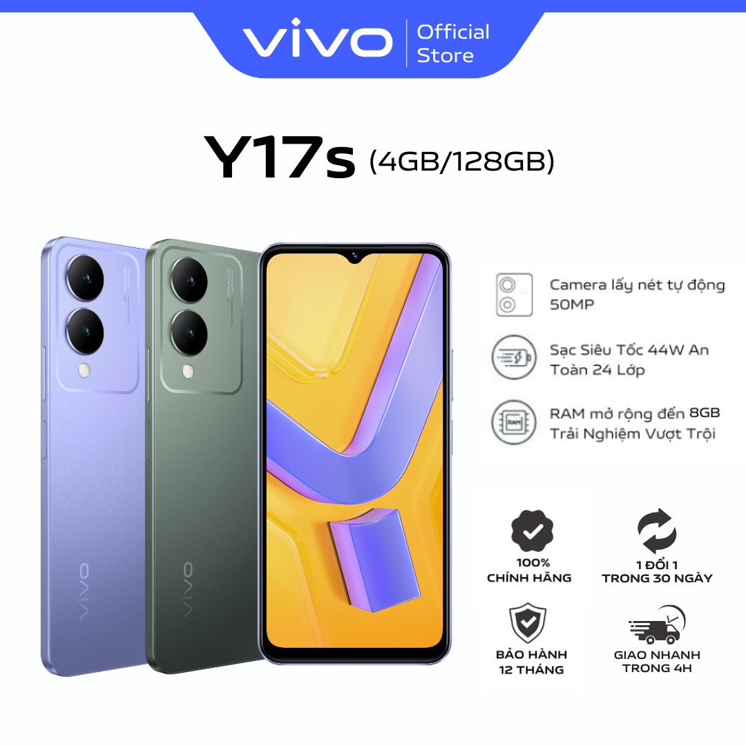 Mới điện thoại vivo y17s - camera 50mp - pin 5000 mah - sạc nhanh - ram mở rộng đến 8gb