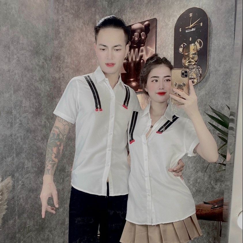 Áo sơ mi nam tay ngắn có cổ phối khóa kéo độc lạ vải kate lụa mặc mát cá tính chuẩn shop