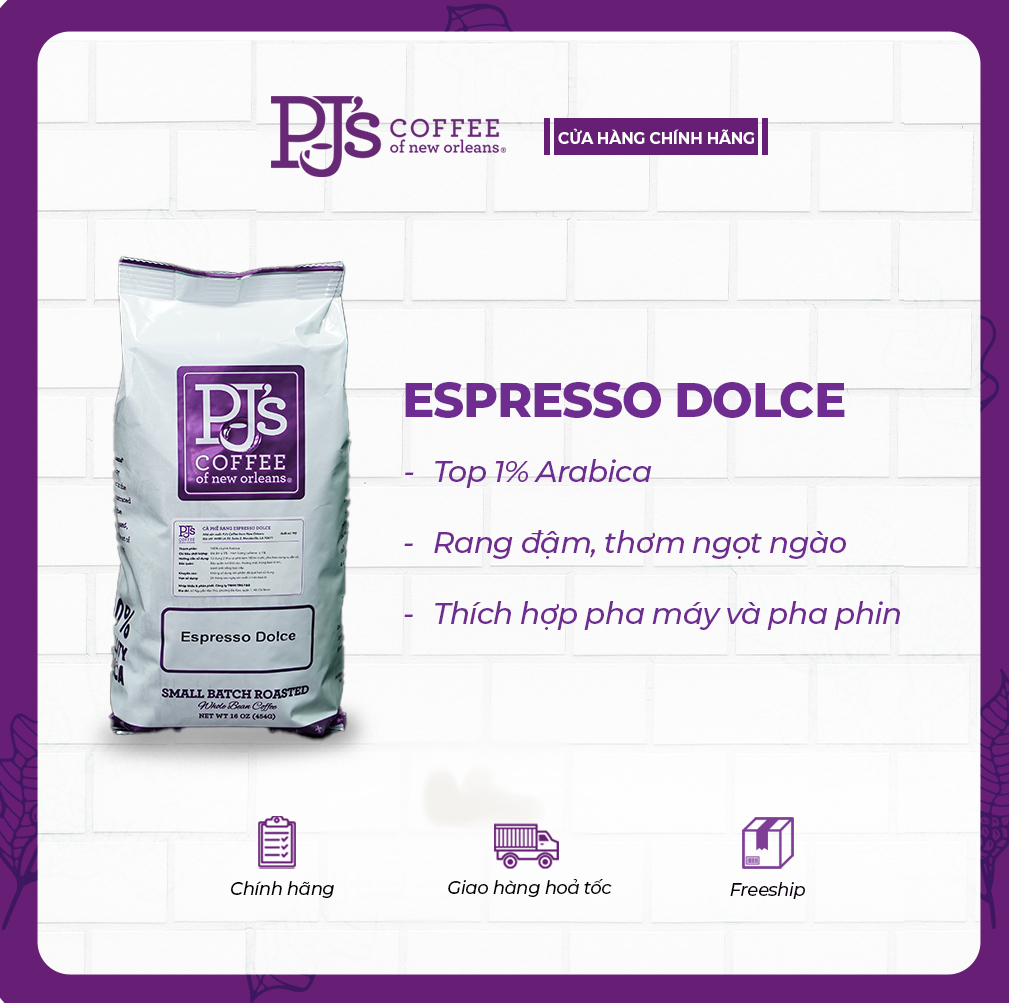 Espresso Dolce Rang Đậm Độc Quyền (Dark Roast) -  PJ’s Coffee Cà phê Arabica Nguyên Chất - Gói 200/454g