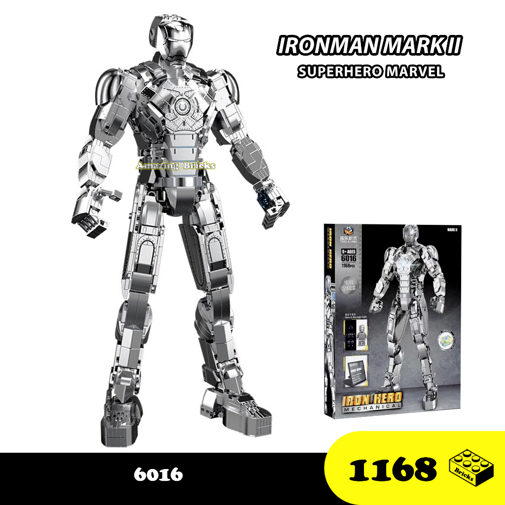 Đồ chơi Lắp ráp Ironman Mark II, No 6015 Superhero, Xếp hình thông minh, Mô hình siêu anh hùng