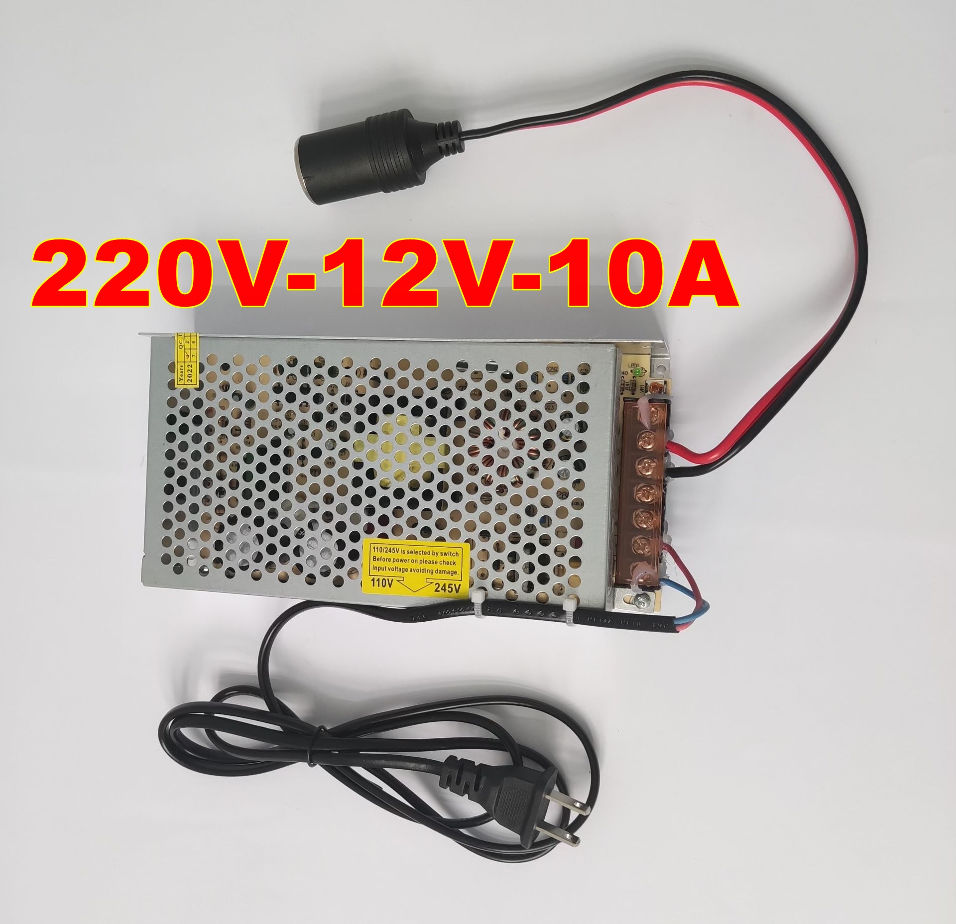 Bộ chuyển đổi nguồn điện 220v sang 12v đầu cắm ô tô 12v/10a 180w cho máy bơm lốp tủ lạnh mini máy hút bụi- bảo hành 12 tháng