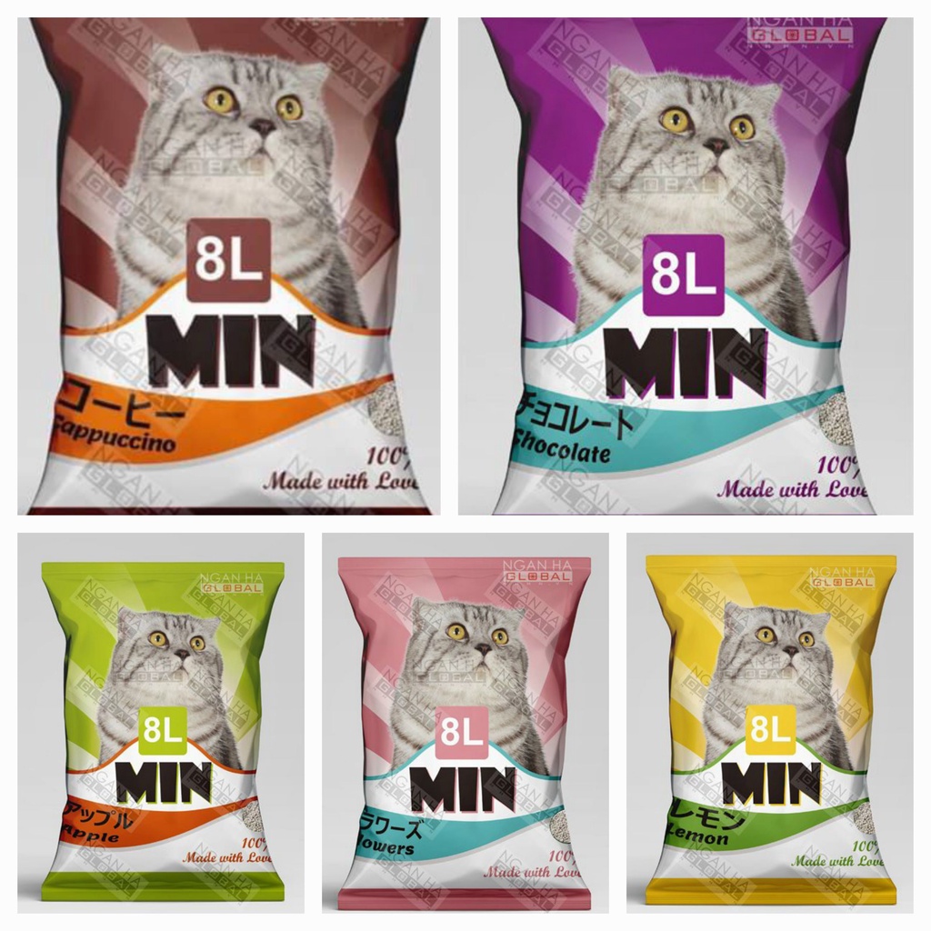 Cát vệ sinh cho mèo Min bao 8L, cát đất sét, cát Nhật Min bao bì mới