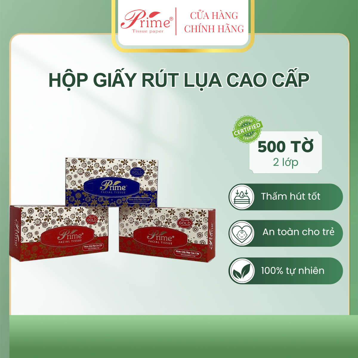 Combo 3 hộp khăn giấy hộp prime 200 tờ/hộp giấy 2 lớp, siêu dai, không mủn, 100% bột giấy nguyên chất || tissue box