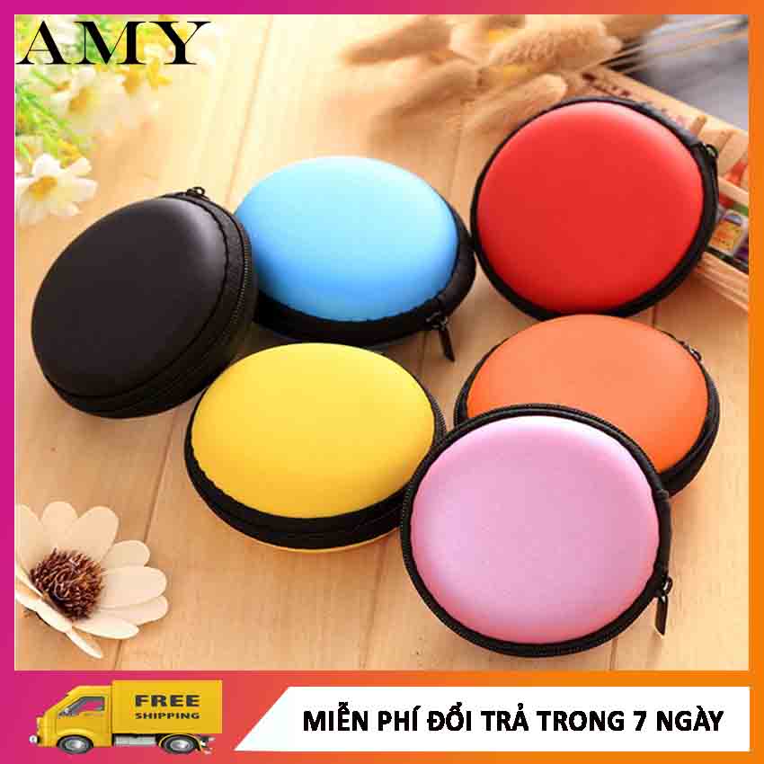 [TIỆN LỢI] Hộp Đựng, Bóp Đựng Tai Nghe Sạc Pin Phụ Kiện Đa Năng Hình Tròn Nhiều Màu Dễ Thương - Amy Store