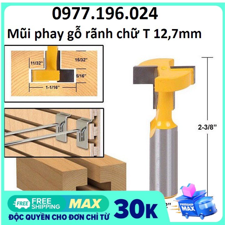 Mũi dao phay gỗ rãnh chữ T cốt 12,7mm