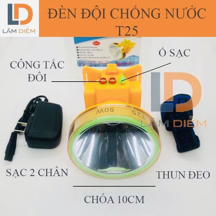 Đèn pin đội đầu siêu sáng Đèn pin đội đầu pin sạc chống nước siêu sáng t23 - t25