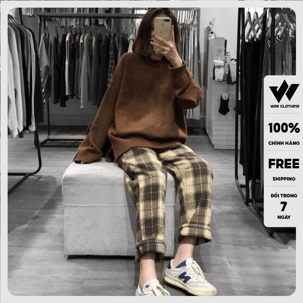 Quần caro ống rộng WIIS baggy unisex cargo pants nam nữ oversize ullzang