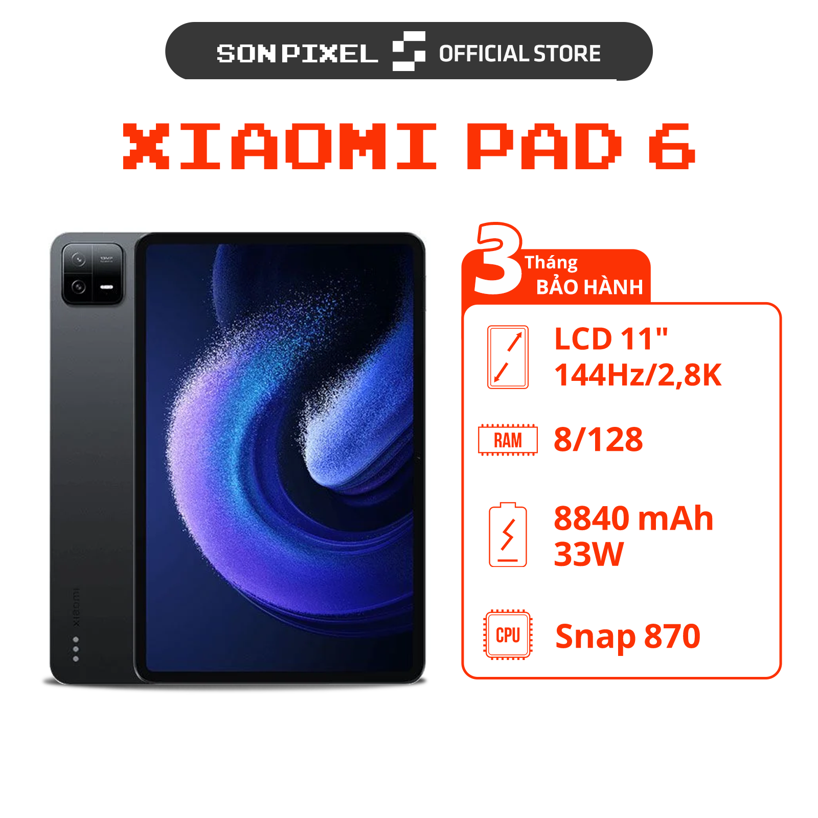 Máy Tính Bảng Xiaomi Pad 6 (8GB/128GB) Màn Hình 2.8K 144Hz Siêu Mượt Chip Snapdragon 870 Mạnh Mẽ Pin 8840mAh. Sonpixel