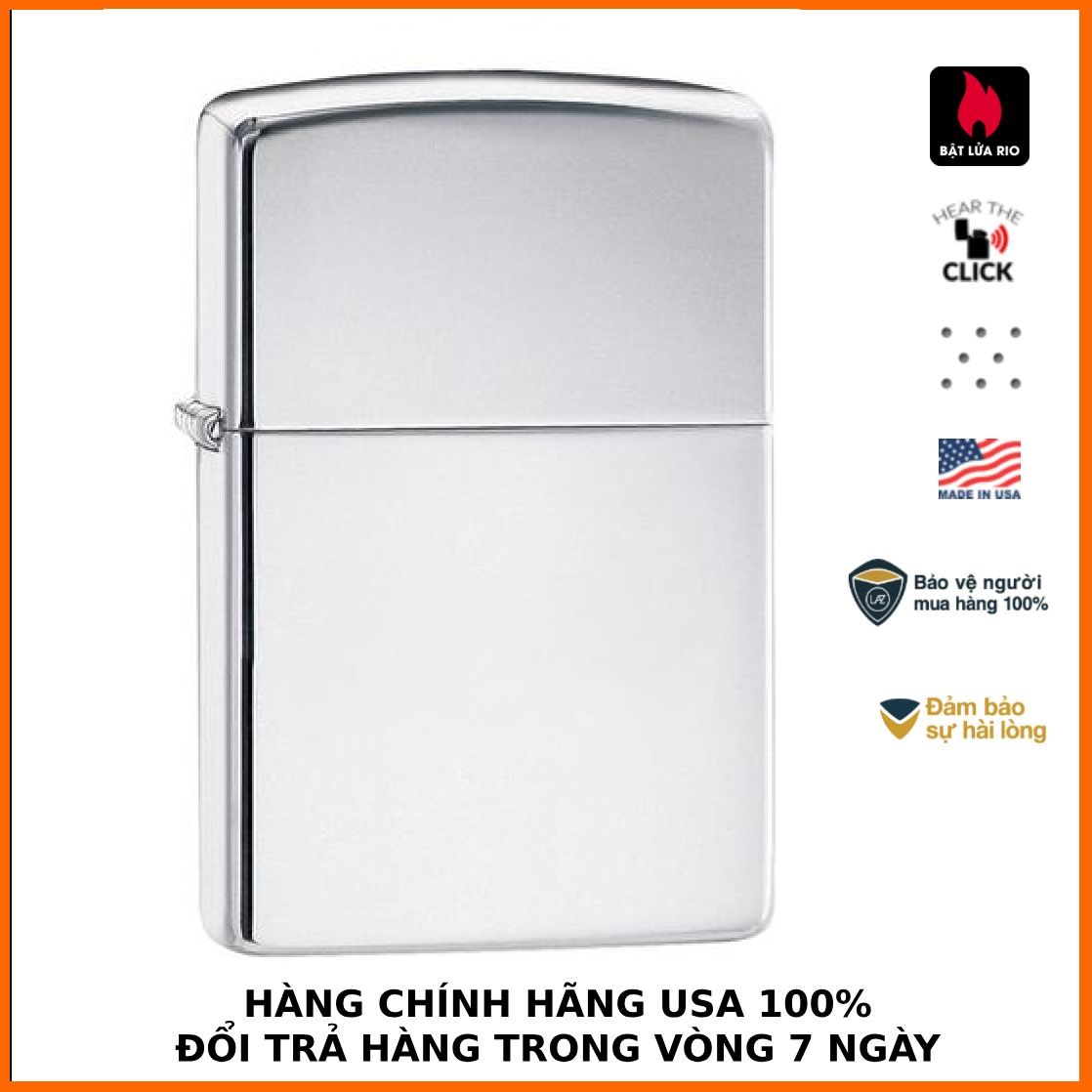 Bật lửa Zippo 250 Classic High Polish Chrome - Mạ bạc chống gió, kích thước 5.7x3.8x1.2cm