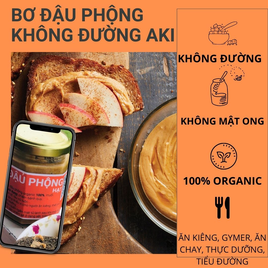 [MỊN] Bơ đậu phộng bơ lạc giảm cân không đường không chất bảo quản AKI 300gr
