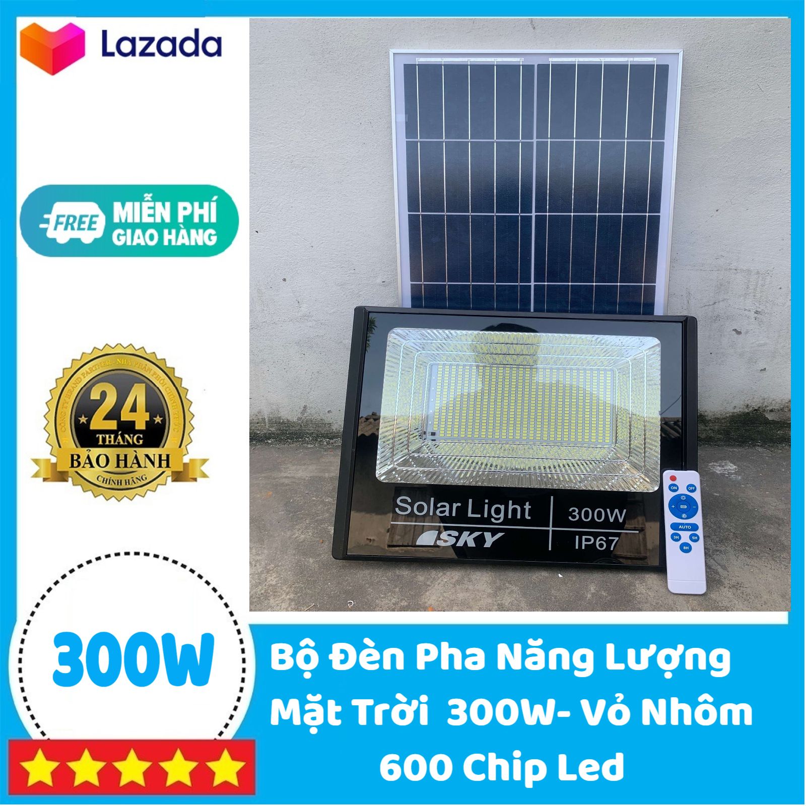 Đèn Pha Năng Lượng Mặt Trời 300w - Model 2020 | BẢO HÀNH 2 NĂM | Sản phẩm sử dụng 100% năng lượng mặt trời, Chống nước Ip67