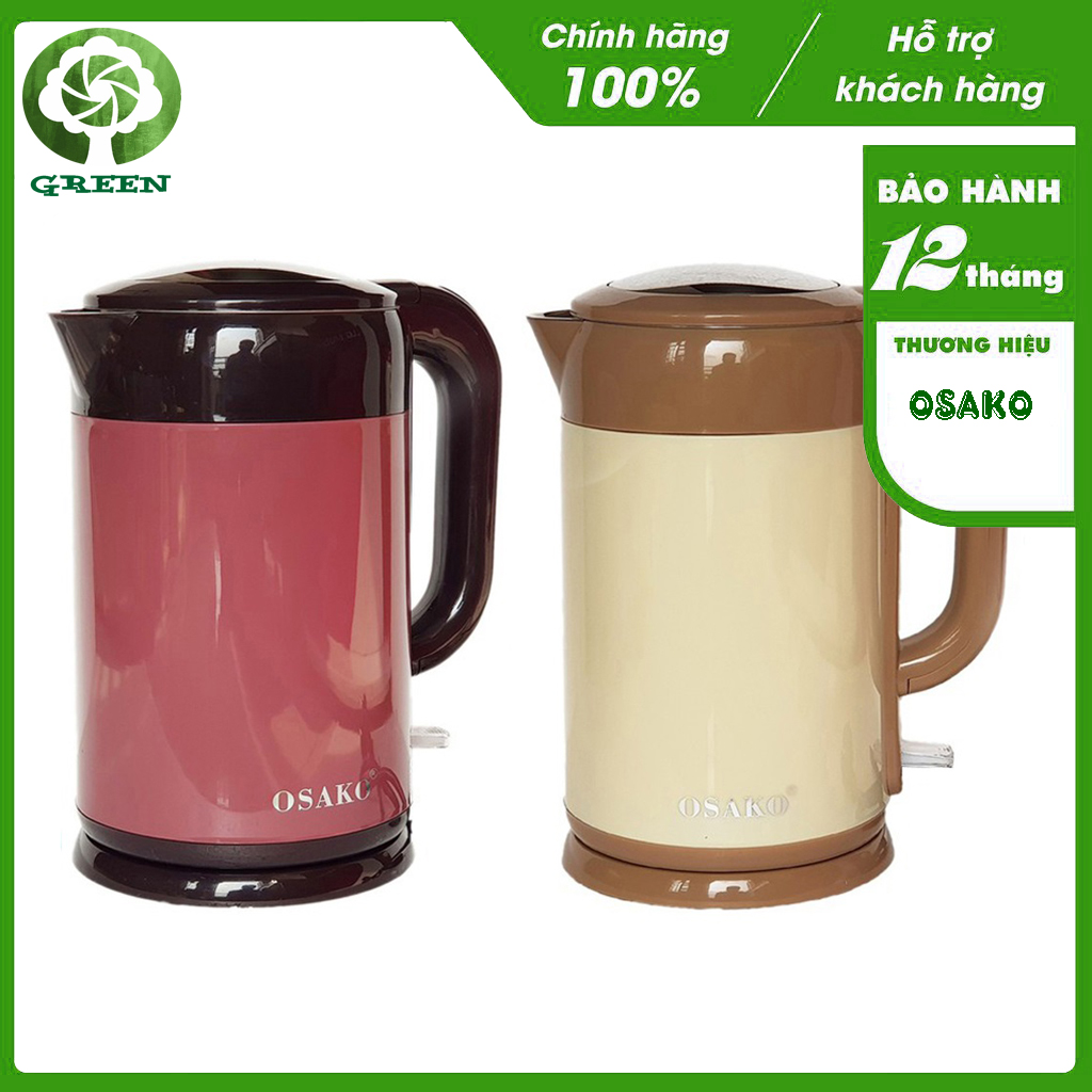 Ấm đun siêu tốc Osako OSA-200 dung tích 2 lít cách điện, cách nhiệt, siêu bền 2 lớp Inox 304