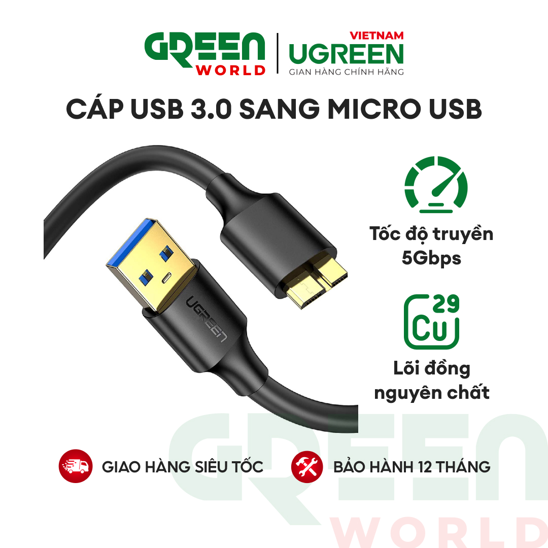 Dây cáp usb 3.0 sang micro usb dạng dây dẹt và dây tròn dài từ 0.25-2m ugreen us130