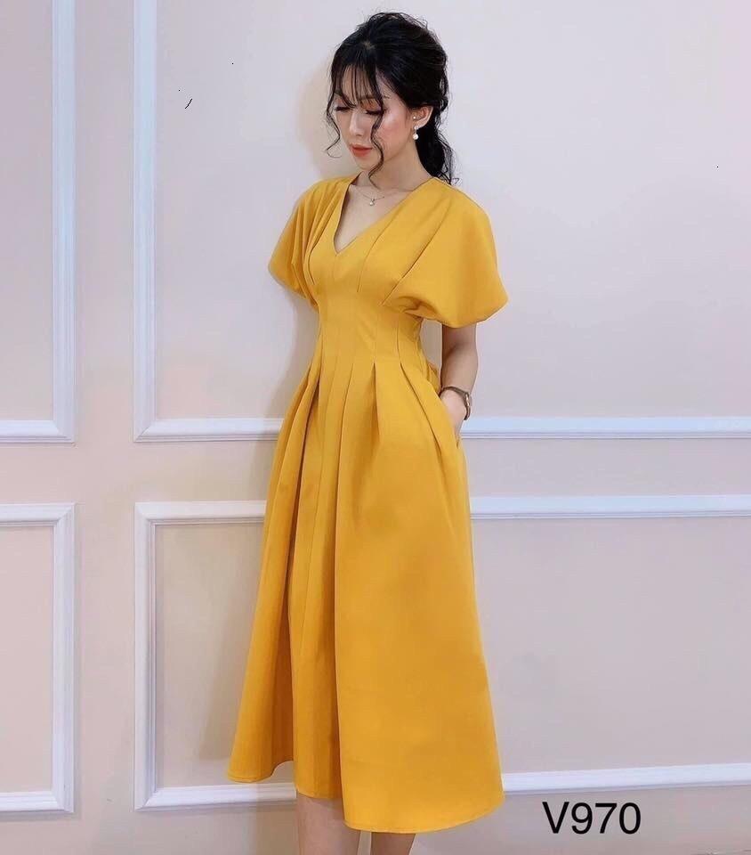 Đầm xòe xếp ly tay bo phồng uzu