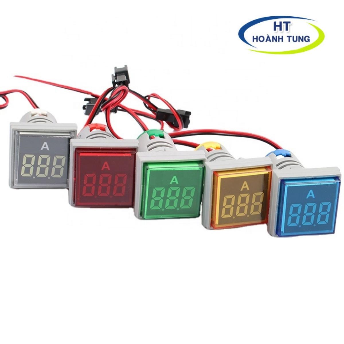 Đèn led báo pha AD136-22AMS phi 22mm hiển thị ampere từ 0-100A kèm biến dòng mặt vuông màu xanh, đỏ, vàng lắp tủ điện