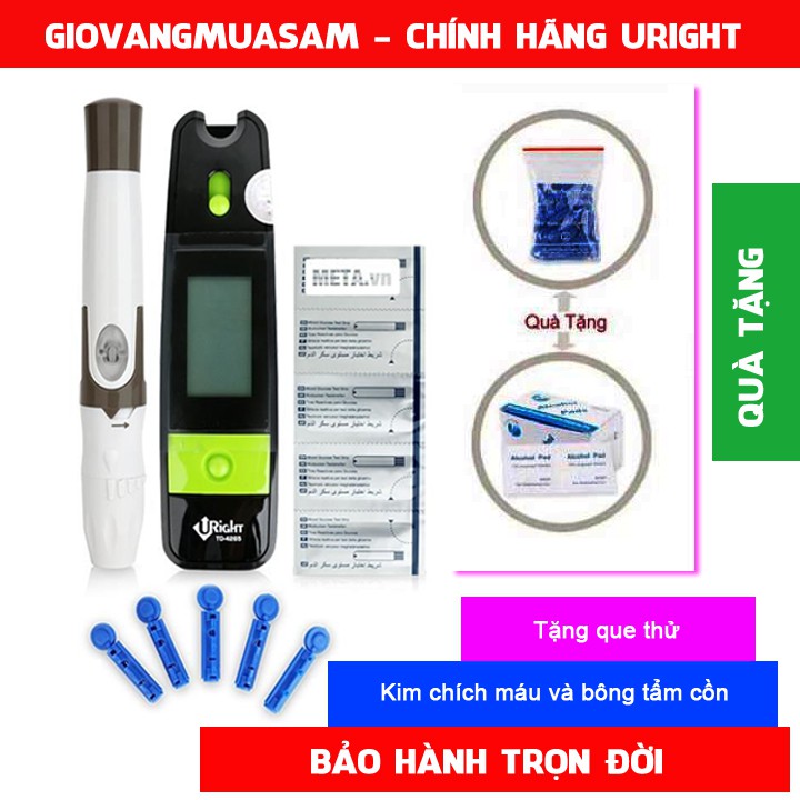 Máy đo đường huyết uright td 4265 tặng hộp que thử 5que, 25 kim chích