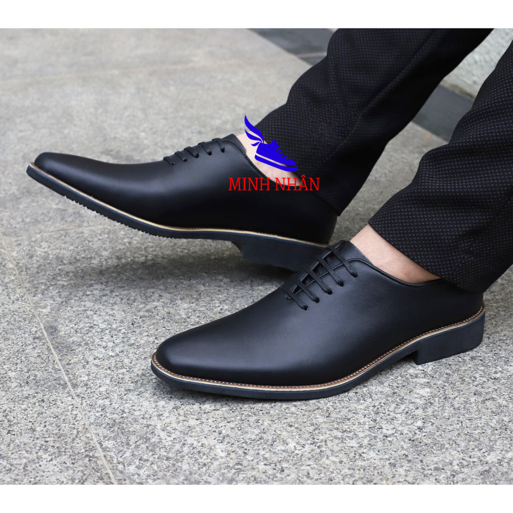 Giày tây nam da bò thật mũi bo tròn. Bảo hành 12 tháng Giày Cổ điển Giày Da Công Sở Doanh Nhân Đơn Giản Giày xỏ nam Giày Tây Giày Công Sở hàng hiệu cao cấp giá rẻ sang trọng B-3 màu đen