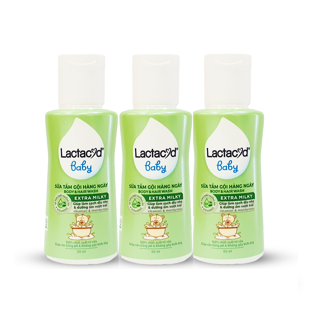 Lactacyd Baby Extra Milky - Sữa tắm cho bé Giảm rôm sảy hăm kẽ dưỡng da cho bé và duy trì độ ẩm Chai 60m