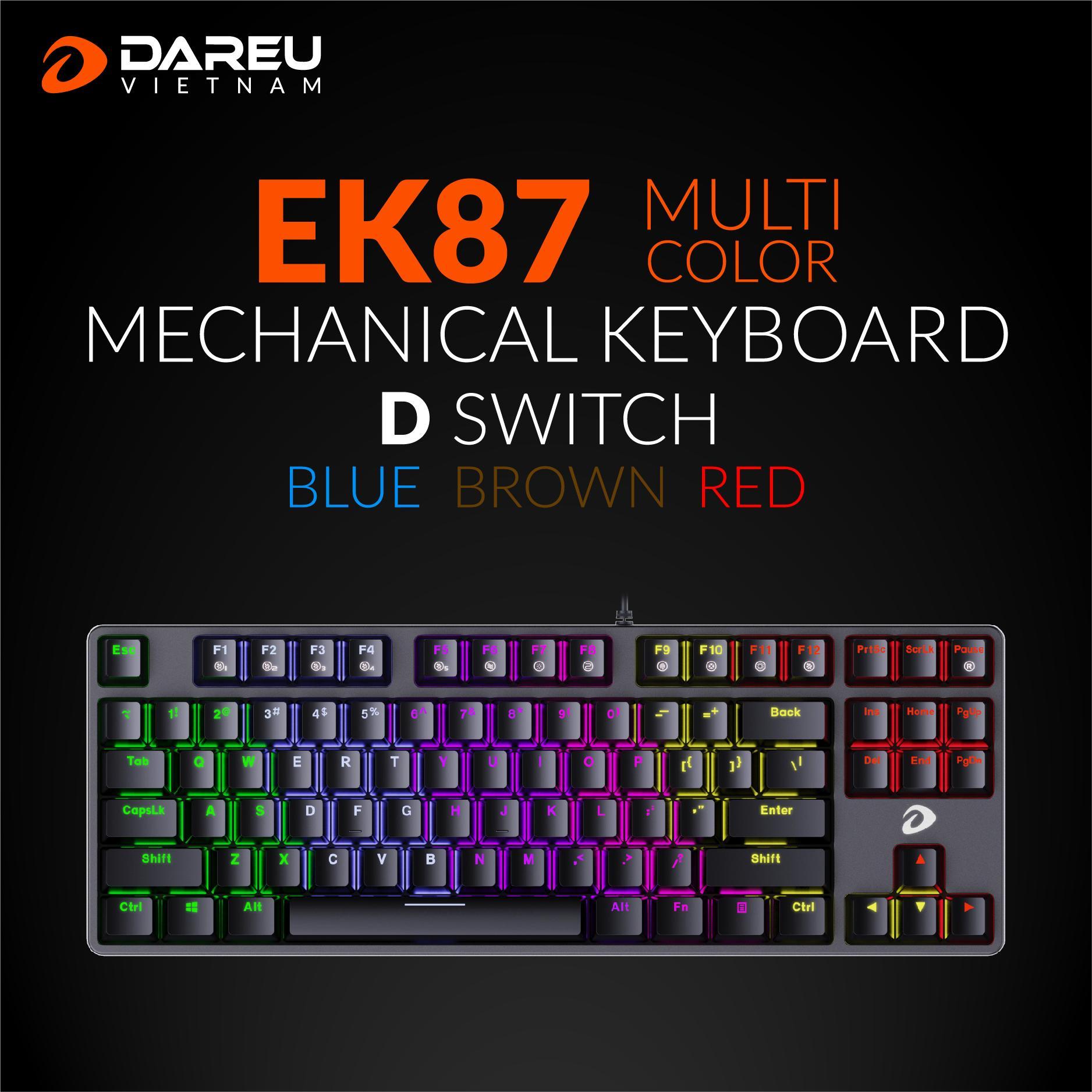 Bàn phím cơ Gaming DAREU EK87 - Black (MULTI-LED, Blue/ Brown/ Red D switch)
