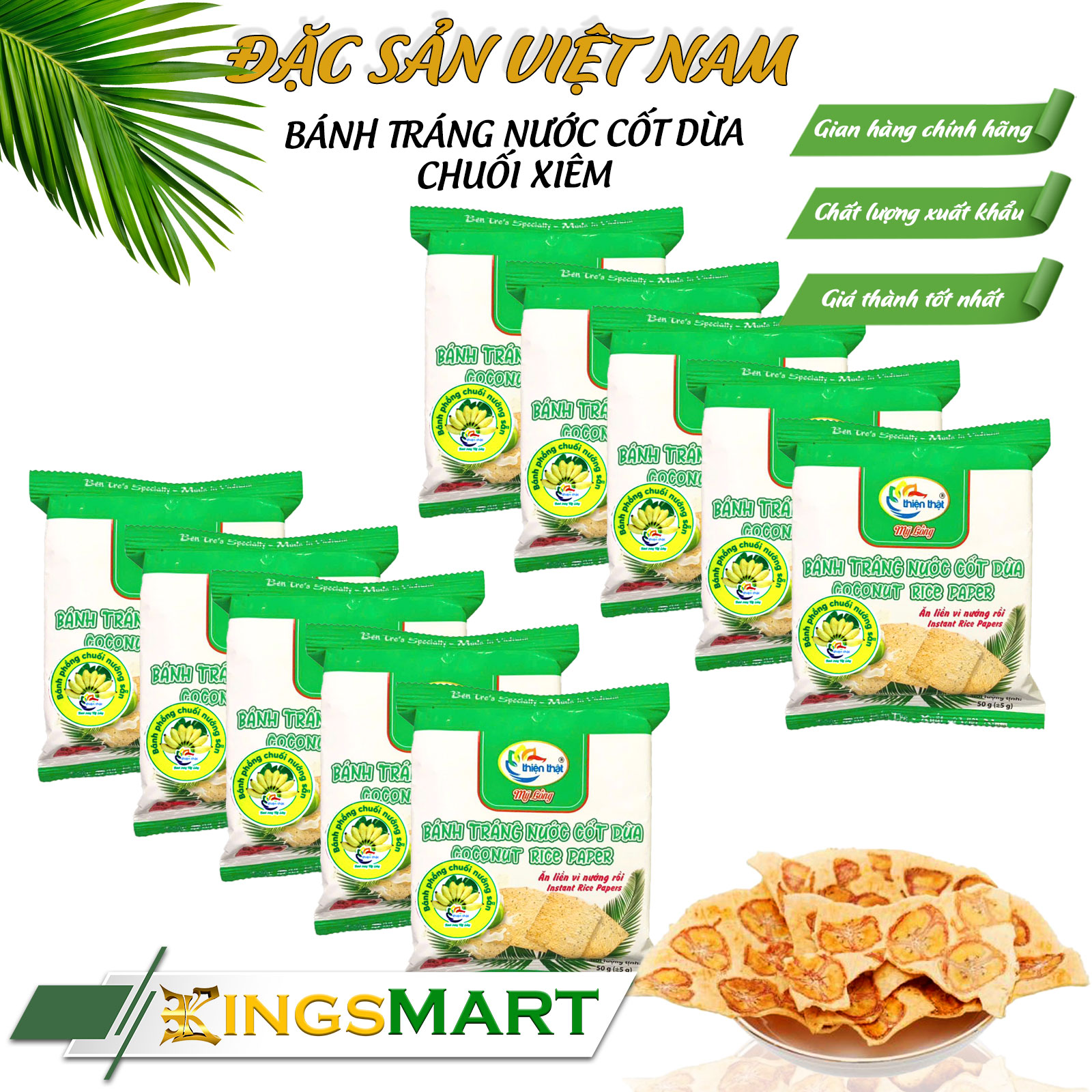 [Siêu tiết kiệm] Combo 10 Bánh tráng nước cốt dừa chuối xiêm  - Thương hiệu THIỆN THẬT - Đặc sản Mỹ Lồng Bến Tre - Túi 50g