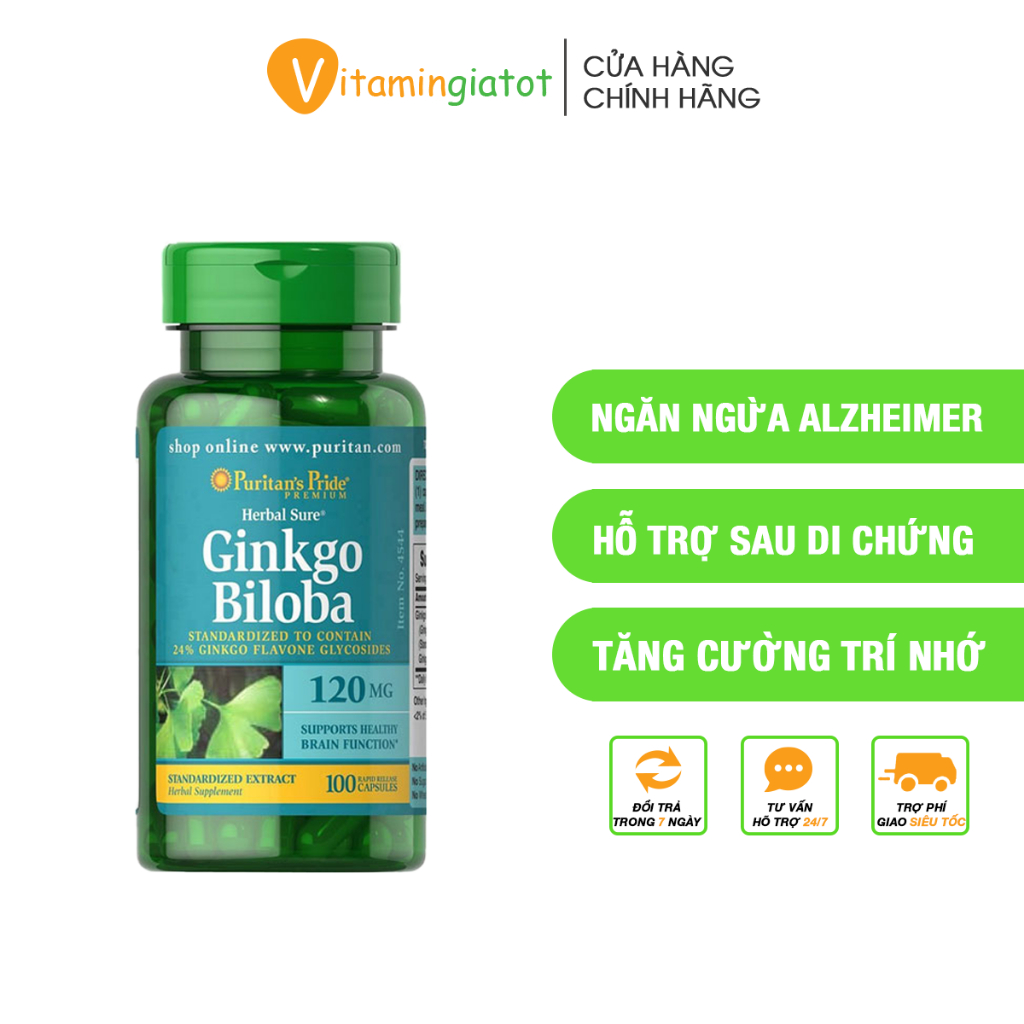 Viên uống bổ não puritan's pride ginkgo biloba 120mg 100 viên