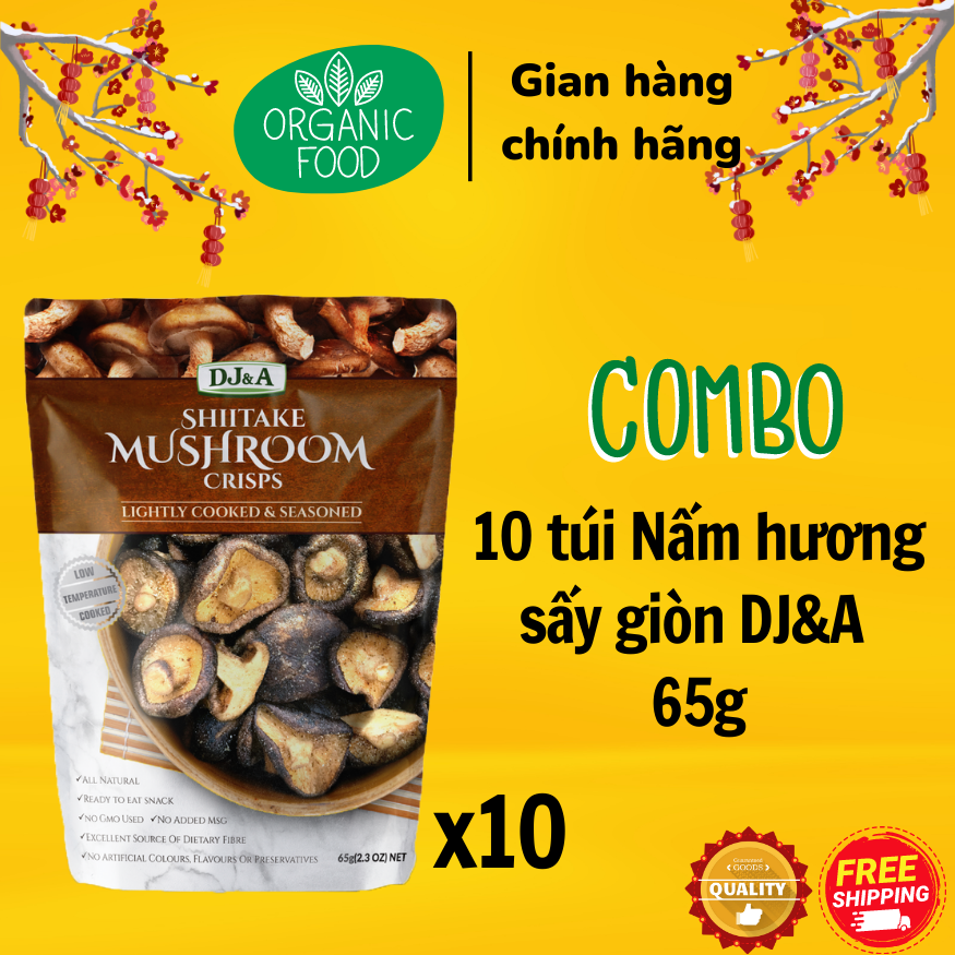 Combo 10 túi nấm hương sấy giòn dj&a 65g - nhập khẩu úc - ăn vặt tốt cho sức khỏe