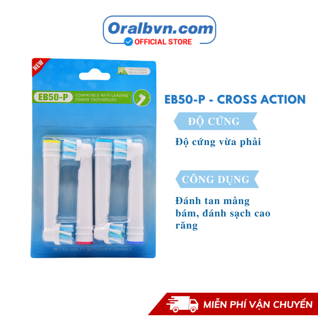 Đầu bàn chải điện thay thế EB50-P- CROSS ACTION lông bàn chải cực mềm mịn sản xuất theo tiêu chuẩn của Oral B