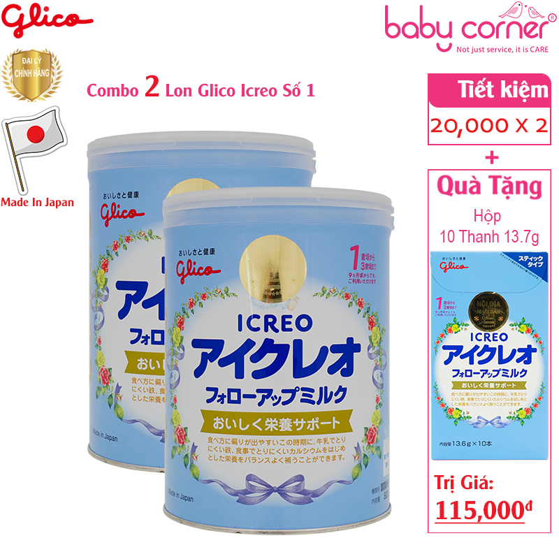 Combo 2 lon sữa glico icreo follow up 820g - tặng 1 hộp 10 thanh glico 13.6g cùng loại
