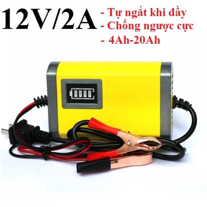 Máy Sạc Bình Ắc Quy Tự Động Cho Xe Máy (12V 2A) Tự Ngắt Thông Minh