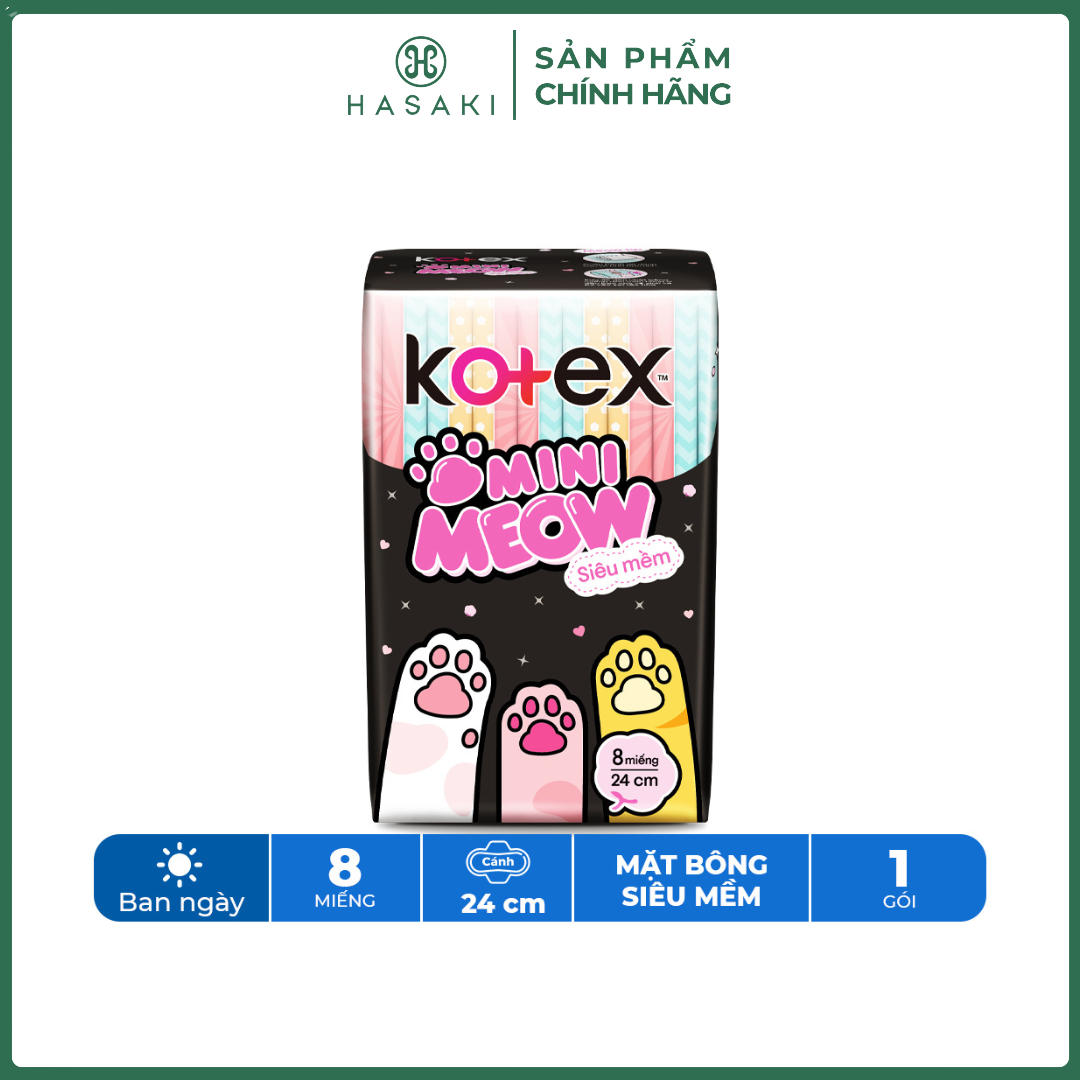Băng Vệ Sinh Kotex Mini Meow Siêu Mềm Cánh 24cm 8 Miếng Hasaki Sản Phẩm Chính Hãng