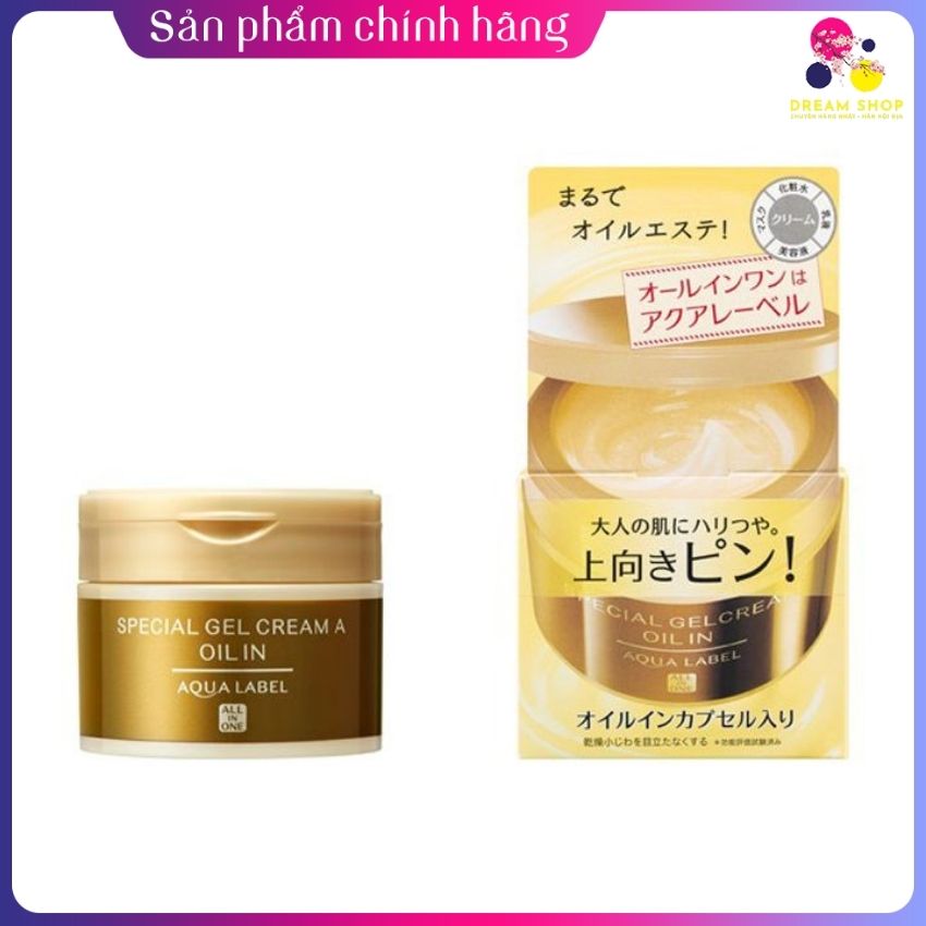 Kem dưỡng da Shiseido Aqualabel 5 in 1 Special Gel Cream Oil (Màu vàng), dreamshopvietnam, với 5 công dụng trong 1 sản phẩm: nước hoa hồng, sữa dưỡng da, tinh chất dưỡng ẩm, kem dưỡng, mặt nạ ngủ.
