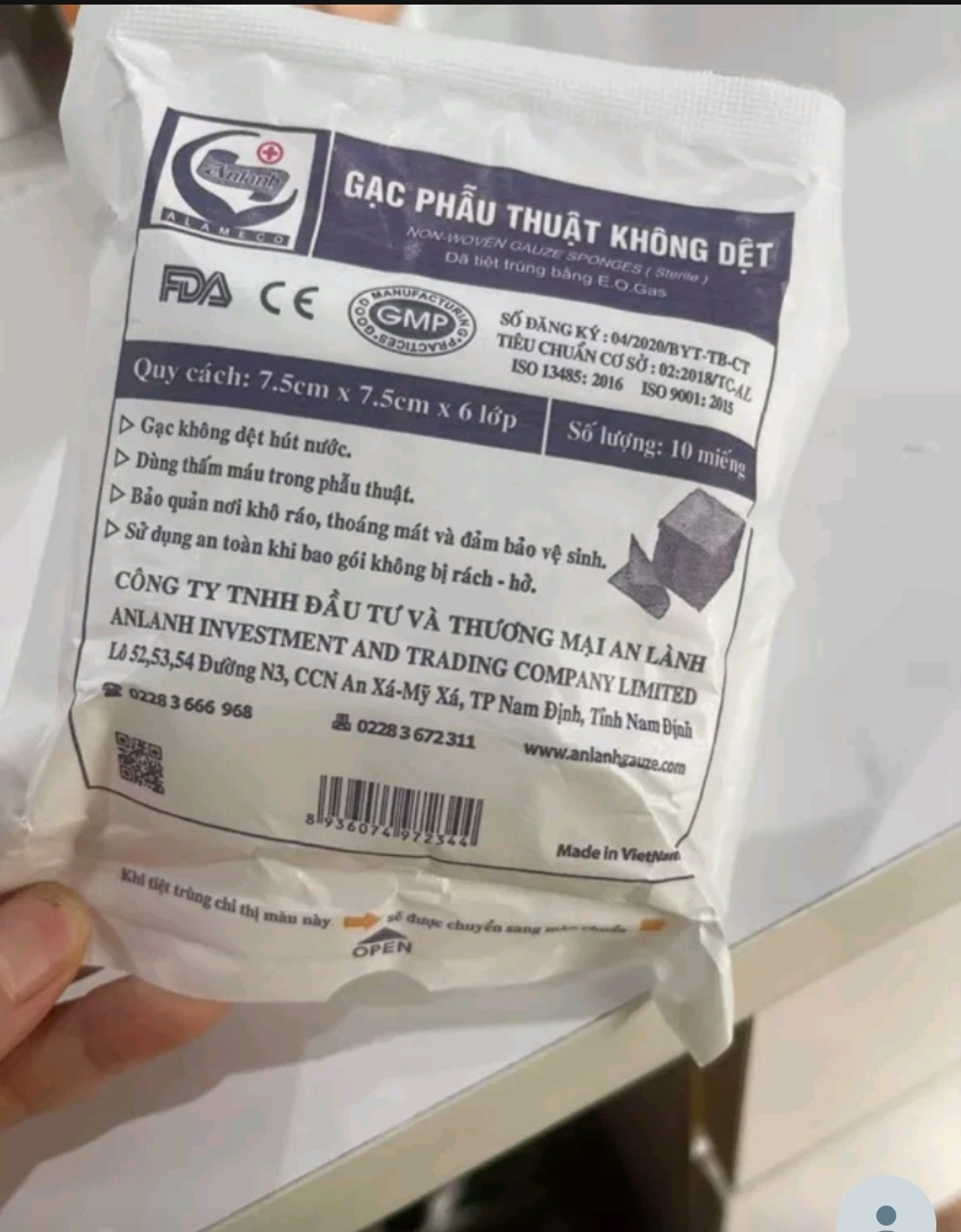 10 gói gạc y tế, gạc phẫu thuật An Lành tiệt trùng 10cmx10cmx8 lớp, 1 gói 10 miếng