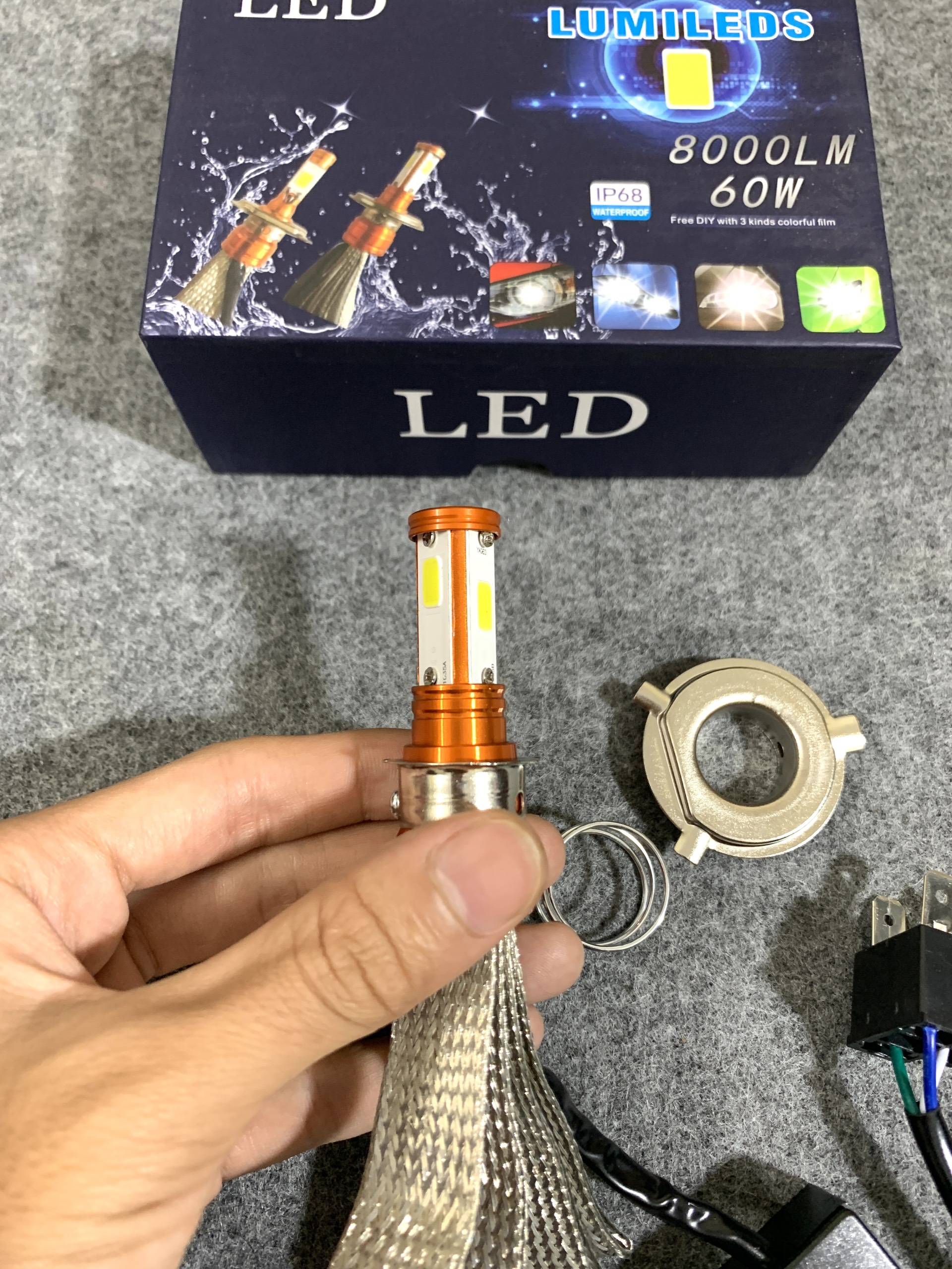 Đèn pha led 3 tim xe máy siêu sáng tản nhiệt đuôi nhôm-cyt chính hãng 36w