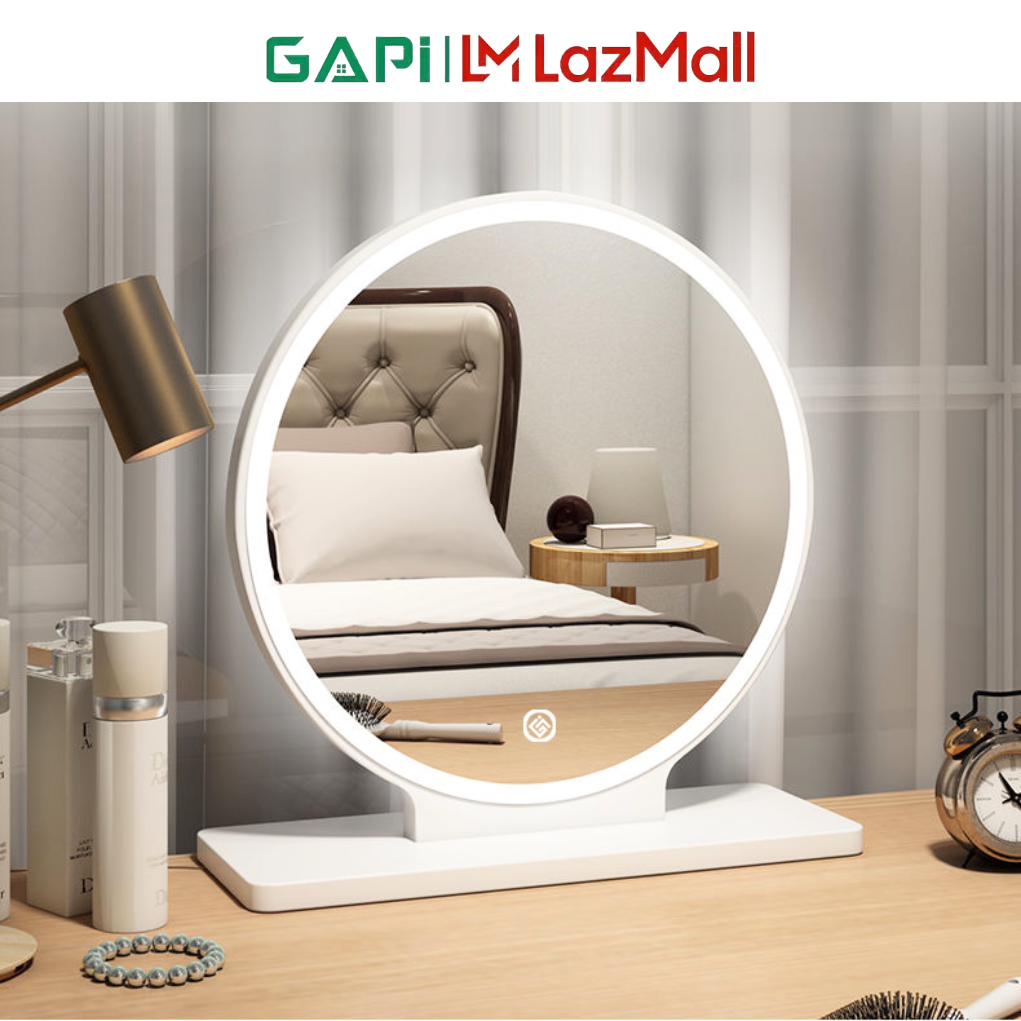 Gương trang điểm đèn led GAPI gương led cảm ứng để bàn trang điểm decor phòng phong cách hiện đại – GP214