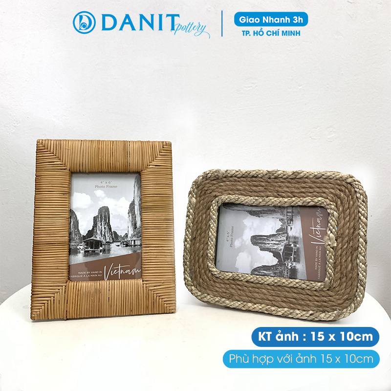 Khung ảnh để bàn, Khung ảnh đan thủ công dành cho ảnh 10x15 ván MDF mặt kính, làm quà tặng - Danit Pottery